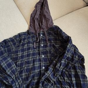 Plaid Hooded Button-Up Shirt